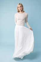 white pleated maxi skirt