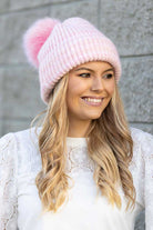 pink knitted beanie bobble