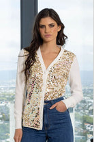 gold sequins white cardigan