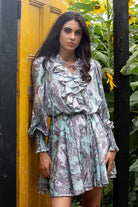 satin mint paisley mini dress