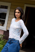 floral pink sequins blue top