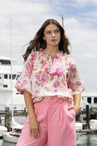 short sleeve pink floral blouse
