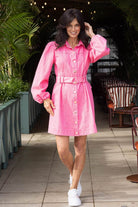 pink denim mini dress