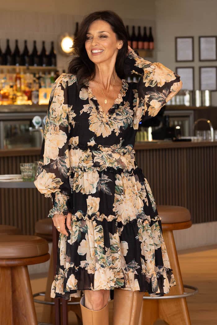 black floral mini dress