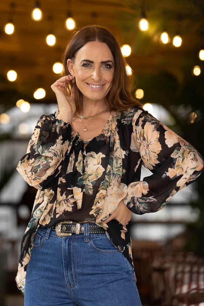 black floral blouse