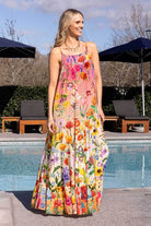 sleeveless, floor-length floral maxi dress