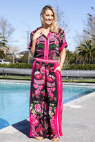 vibrant pink and black floral print pant