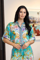 boho print teal shirt