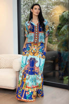 blue vintage print maxi skirt