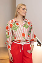 pink stripe shirt with floral prints