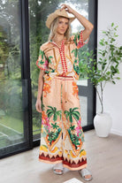 tropical peach wide-leg pants