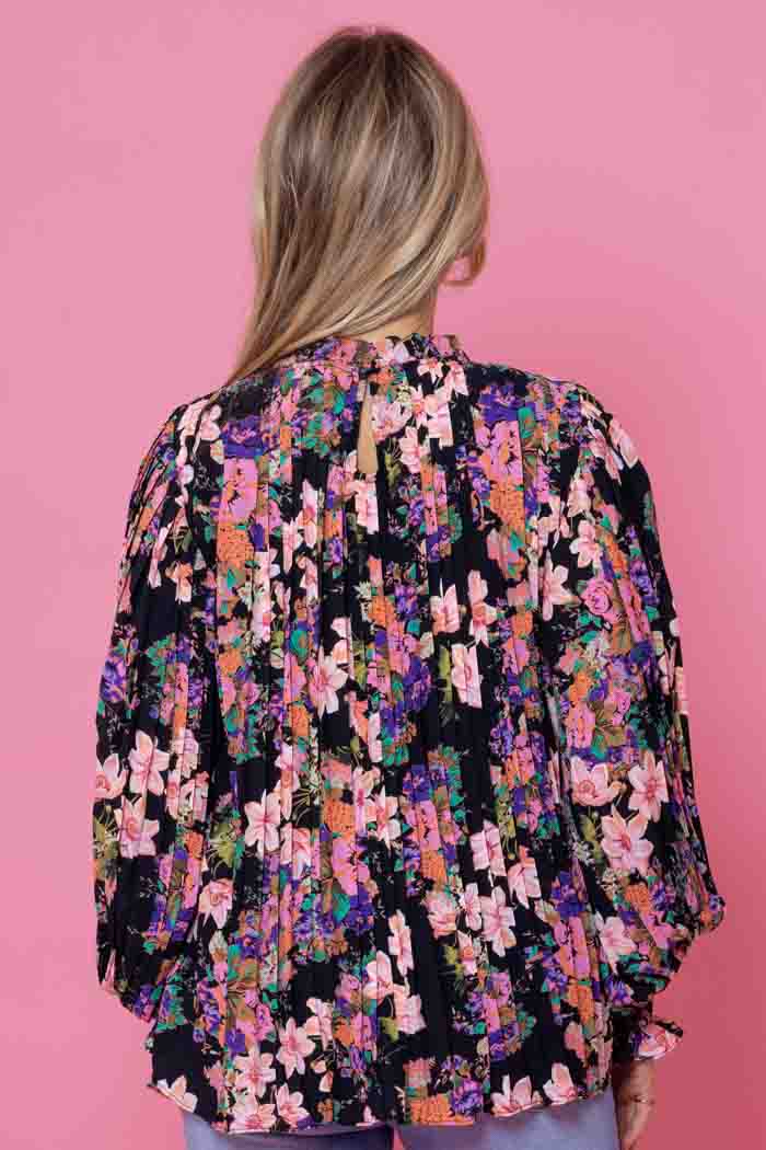 Laura Pleated Top Fluro Floral Black – Augustine Laura Pleated Top Fluro Floral Black – Augustine