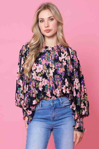 Laura Pleated Top Fluro Floral Black – Augustine