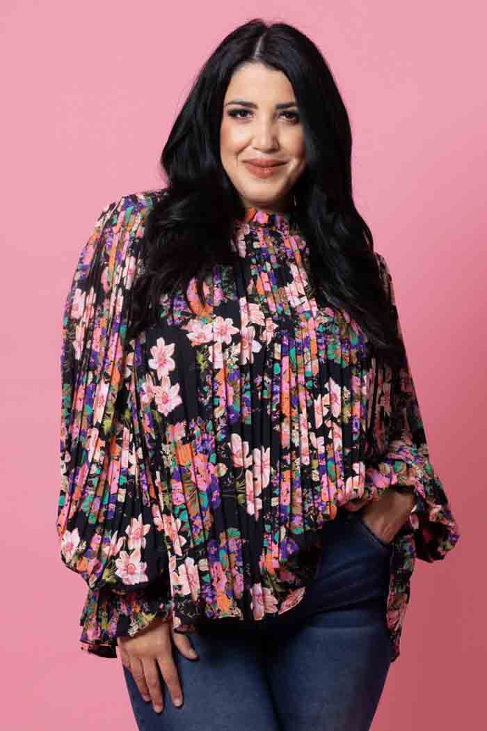 Laura Pleated Top Fluro Floral Black – Augustine