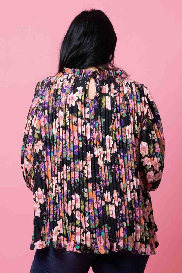 Laura Pleated Top Fluro Floral Black – Augustine