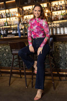 pink floral mesh long sleeve top