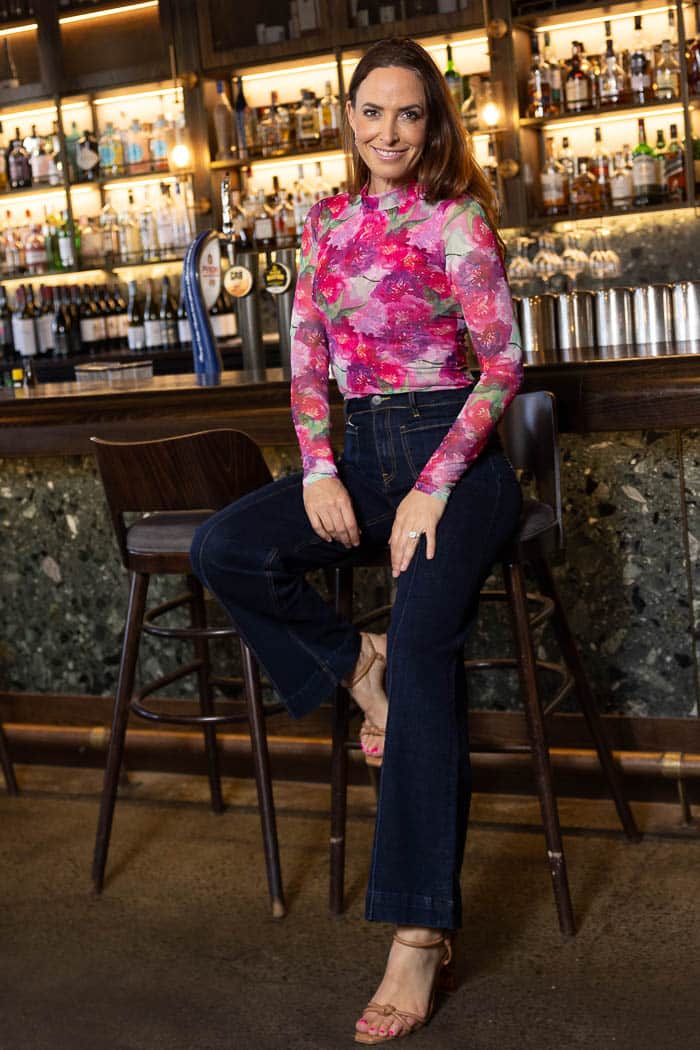 pink floral mesh long sleeve top