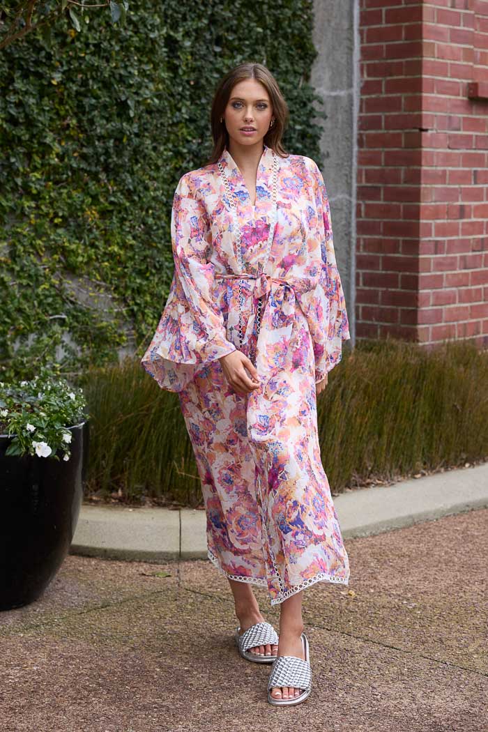 Peach floral maxi kimono