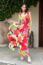 Red floral maxi dress