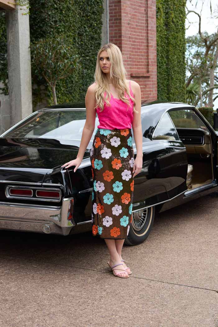 Sequin floral skirt