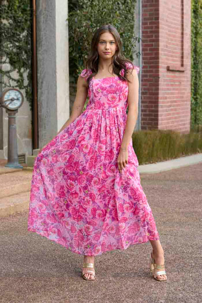 Gisele Maxi Dress Chiffon Floral Pink – Augustine