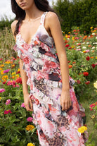 frill pink floral leopard maxi dress
