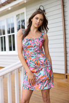 colourful palm print mini dress