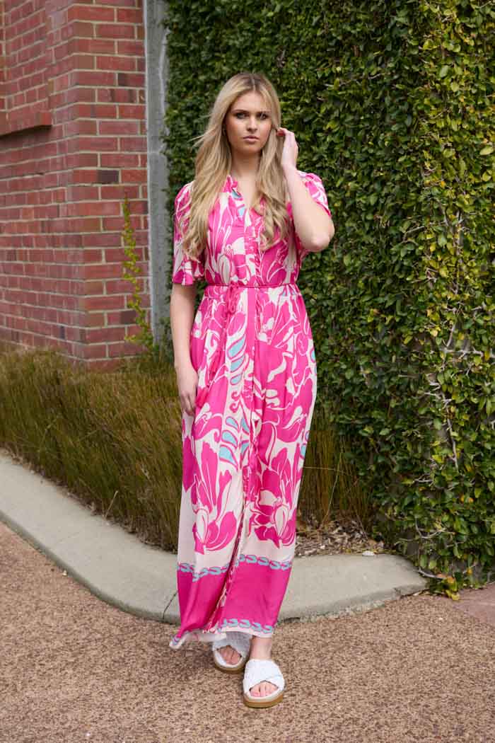 Short sleeve maxi pink dress