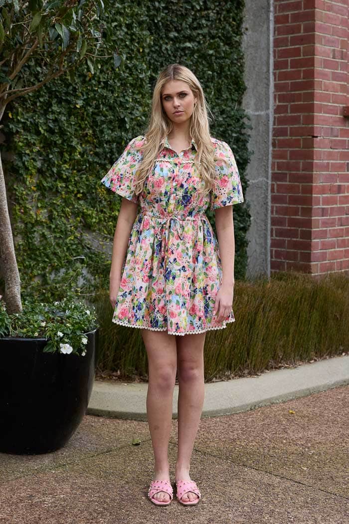 Emerson Embroidered Shirt Mini Dress Bright Floral Augustine Emerson Embroidered Shirt Mini Dress Bright Floral Augustine