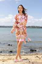 Lilac and rust shirt dress