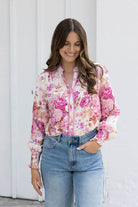 floral pink shirt with elasticated cuffs