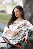 Navy and beige floral top