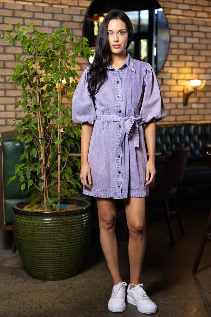 soft purple denim mini dress