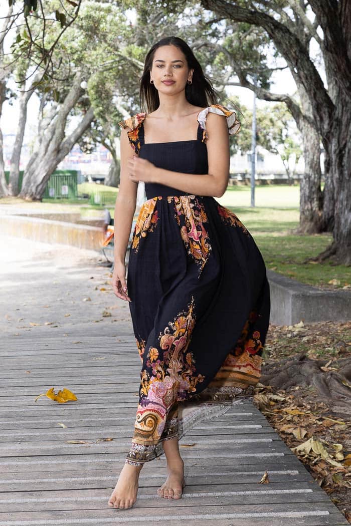 Black and orange floral maxi dress