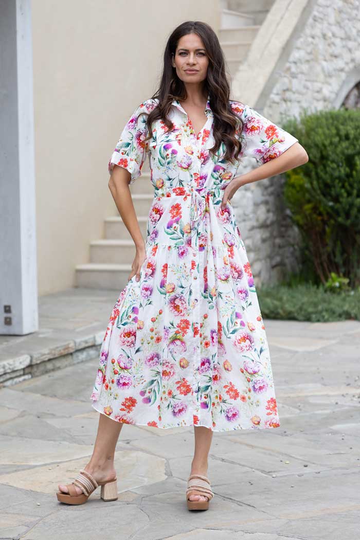 White floral midi dress