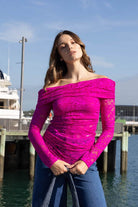 hot pink lace top off shoulder
