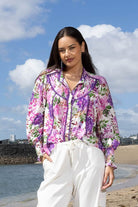 Purple and green floral shirt