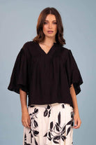 black pintucked top blouse