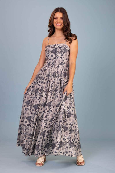 Rita Dress Sunflower Navy – Augustine