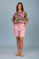 pink long work shorts