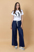 navy casual woven pants plus size