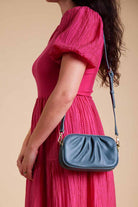 blue handbag bag leather