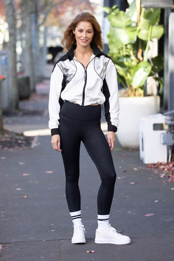 sheen leopard print black leggings