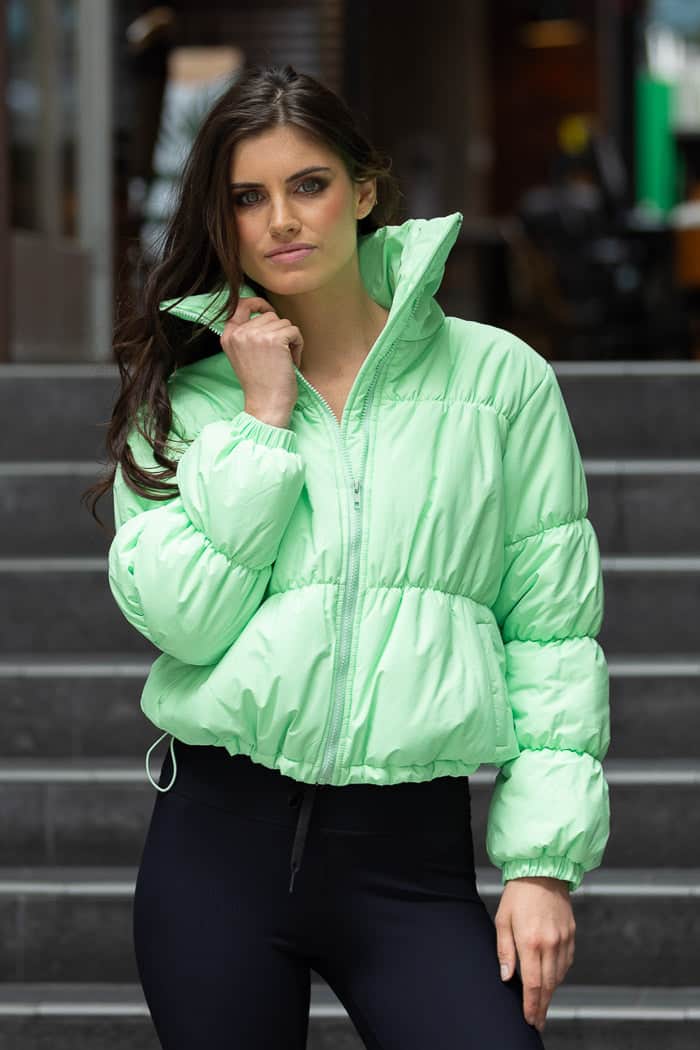 light mint lime green puffer jacket
