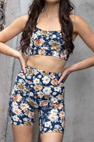 dark blue ribbed vintage floral activewear bike short