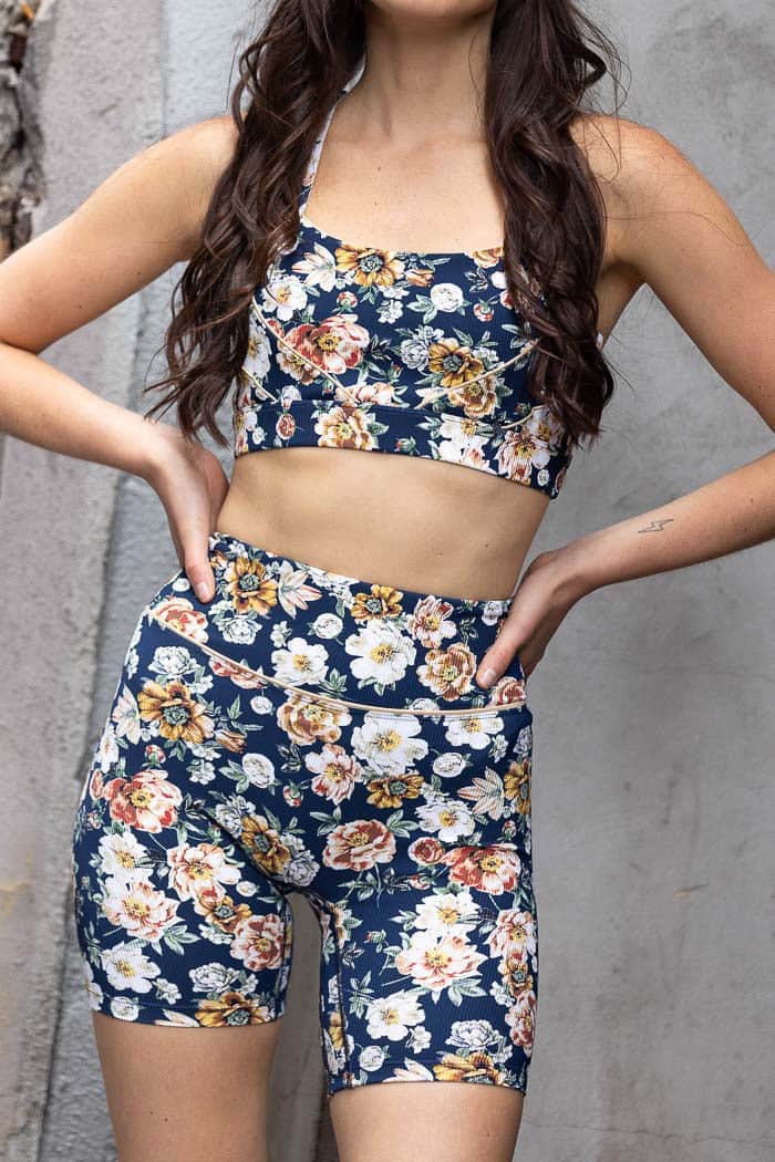 dark blue ribbed vintage floral activewear bike short