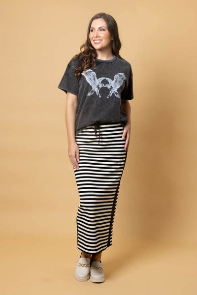 Lele Sadoughi Black and Cream Striped Skirt Amiri Ma Striped Mini Skirt - Black | Editorialist main image 4