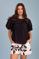 black gathered top blouse