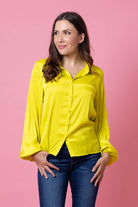 yellow satin blouse