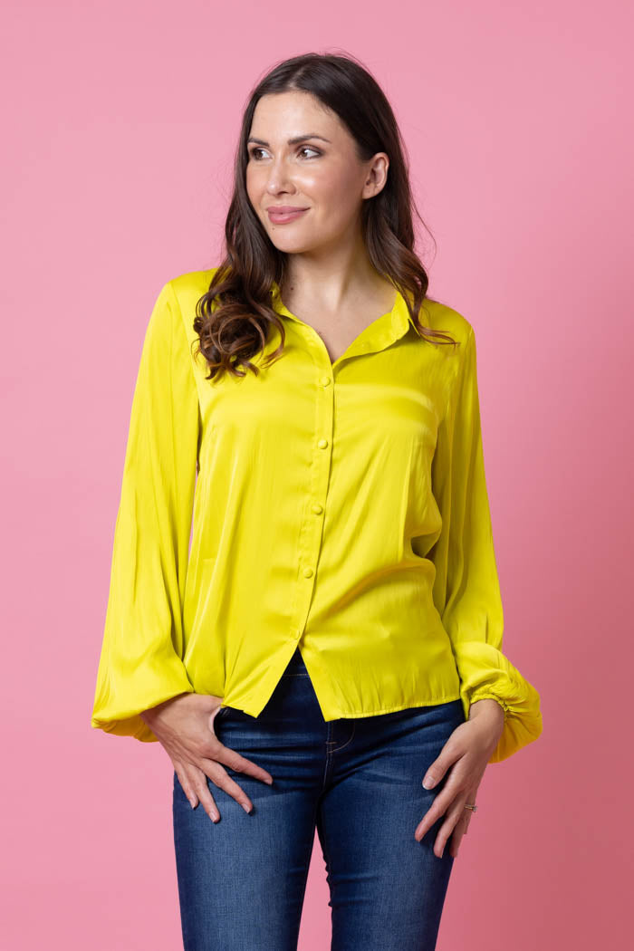 yellow satin blouse